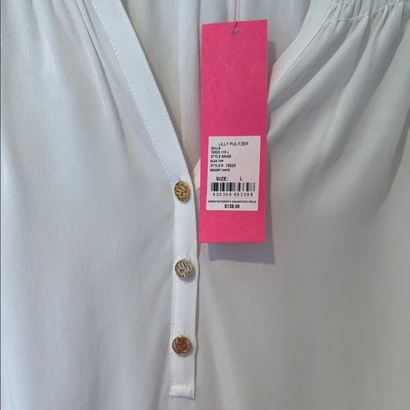 Women’s Lilly Pulitzer White 100% Silk Elsa Blouse Top- Large NWT - Picture 3 of 7